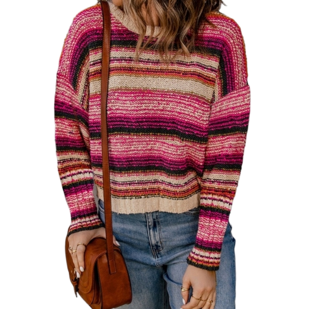 Striped Pink and Cream Women's Sweater